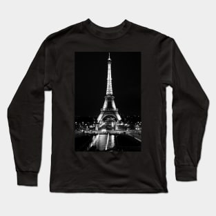 Eiffel Tower Paris at night black and white Long Sleeve T-Shirt